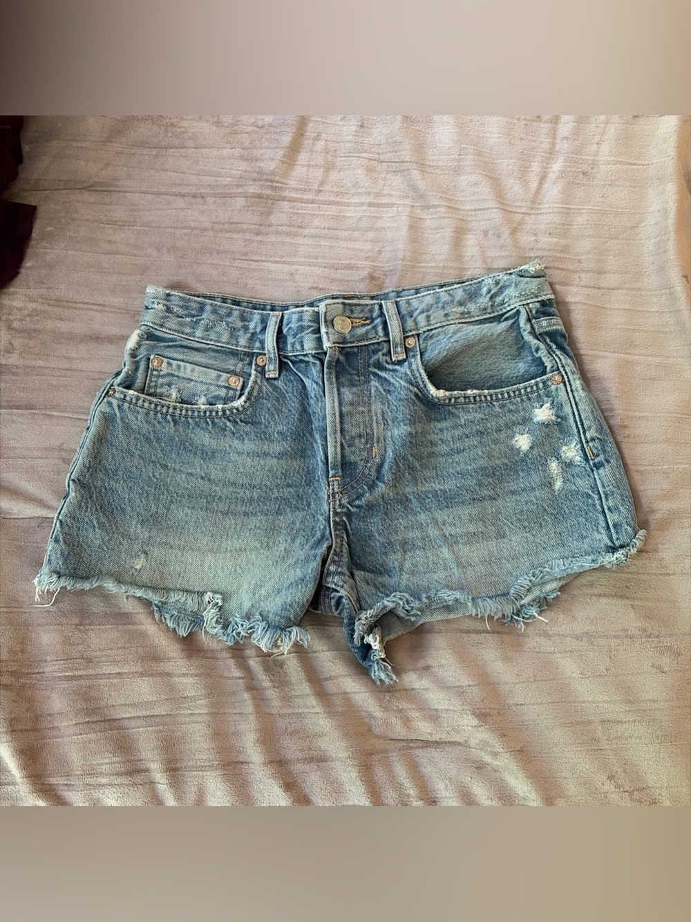 We The Free Womens Cut Off Distressed Denim Light Wash Jean Blue Shorts Size 25